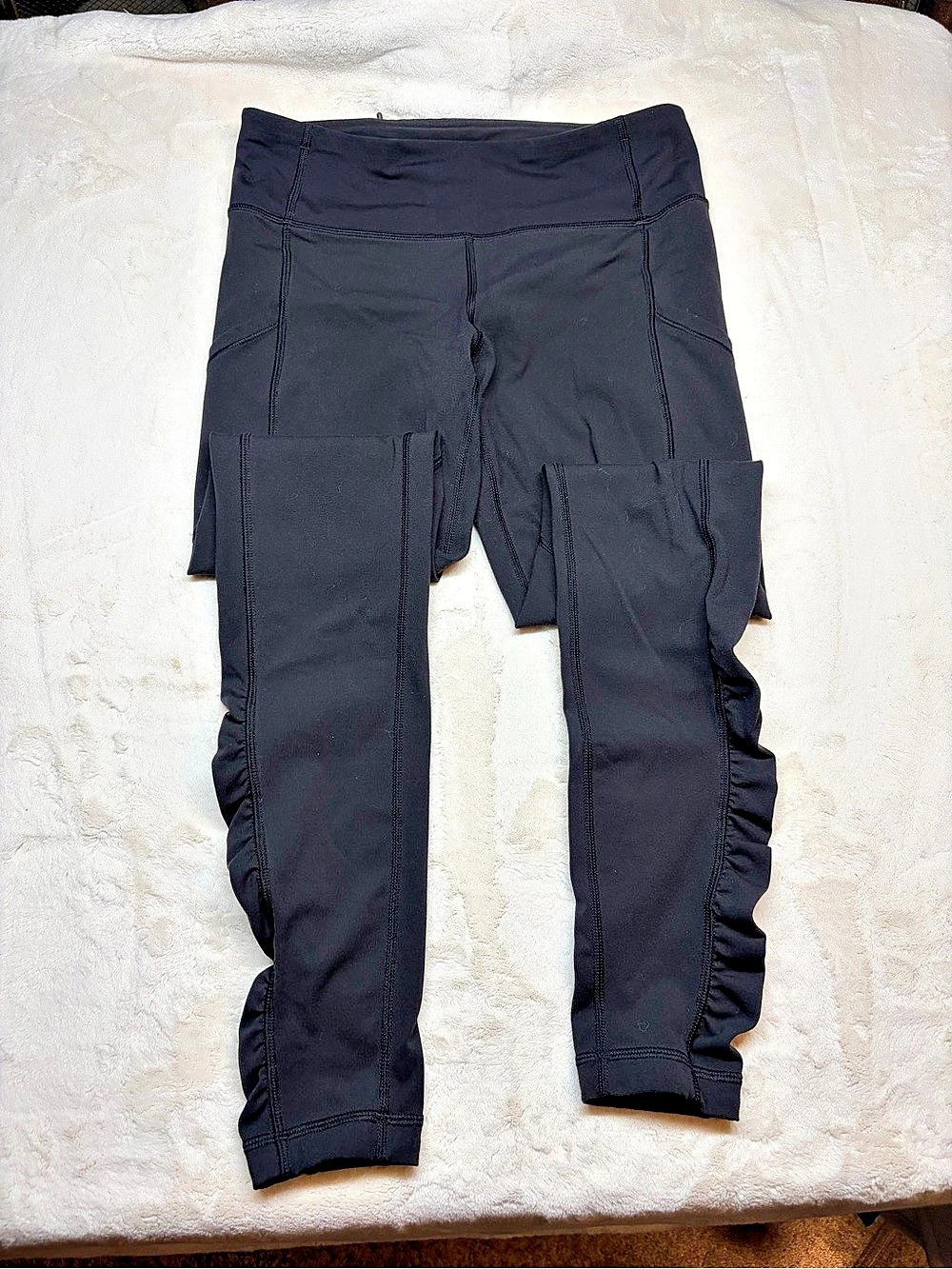 Lululemon Speed Tight Black Leggings Ruched Ankle Side Women Sz 6 Stretch Pant